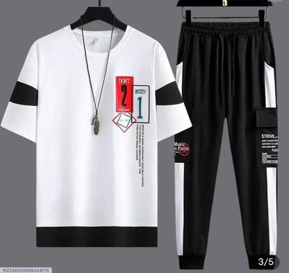 Men Graphic Track Suit White Black