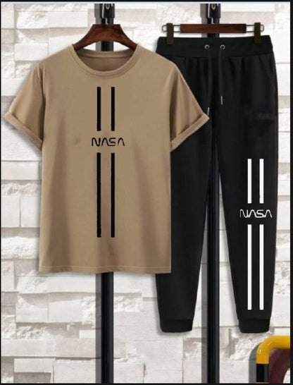 Men NASA Printed Track Suit Beige