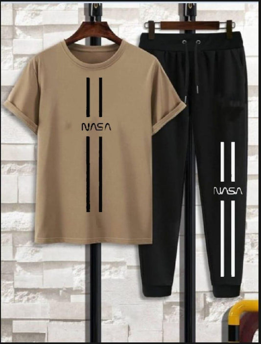 Men NASA Printed Track Suit Beige